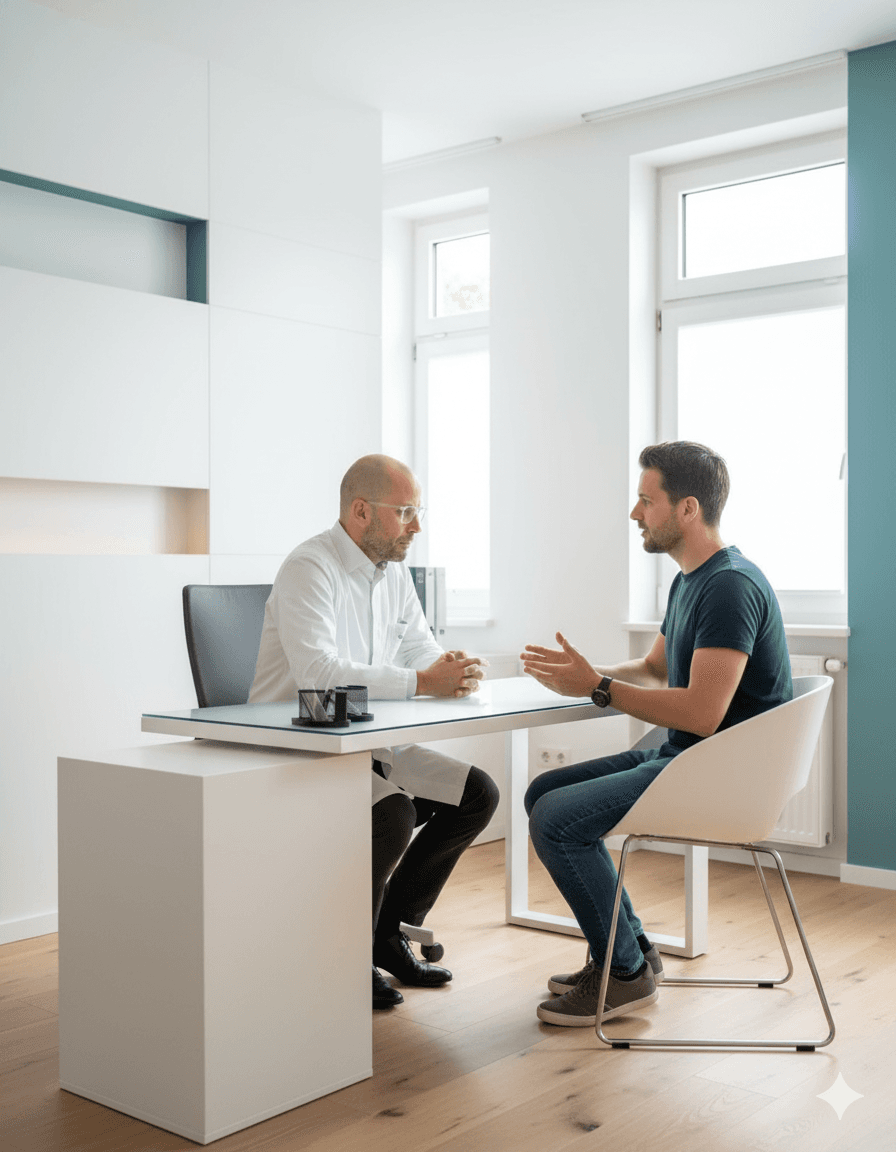 Dr. Lukas im Beratungsgespräch mit Patient